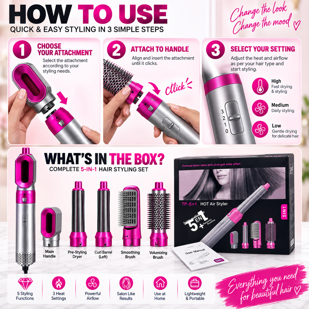 5-in-1 Professional Hair Styler & Auto Curler