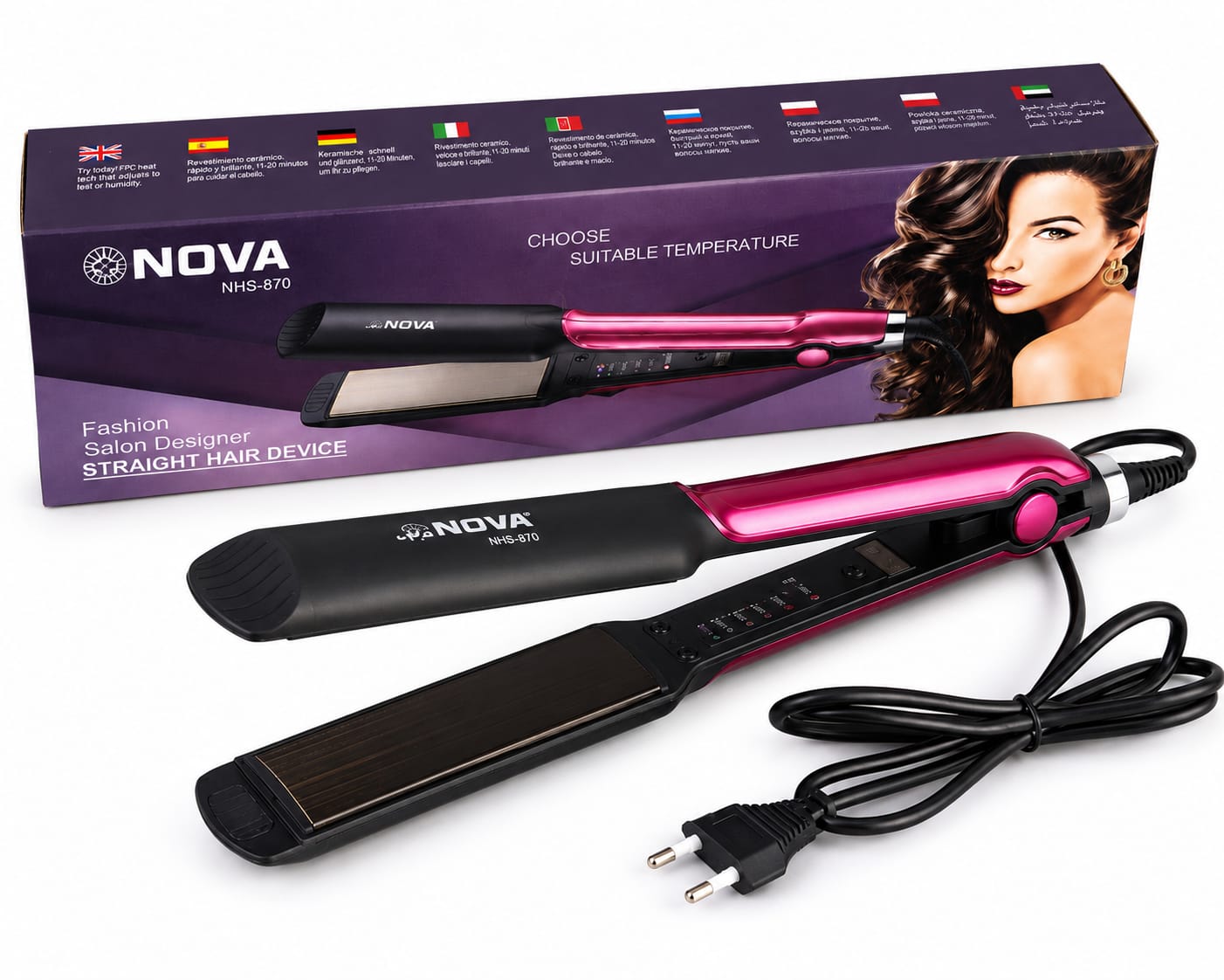 Nova NHS-870 Professional Hair Straightener | Adjustable Temperature 130°C–230°C | Ceramic Coated Plates | Salon Quality Styling
