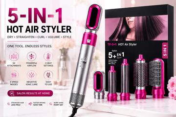 5 in 1 Hot Air Styler Blow Dryer Brush, Automatic Hair Curler, Hair Straightener, Negative Ionic Hair Dryer Brush with 5 Attachments for Styling & Volumizing