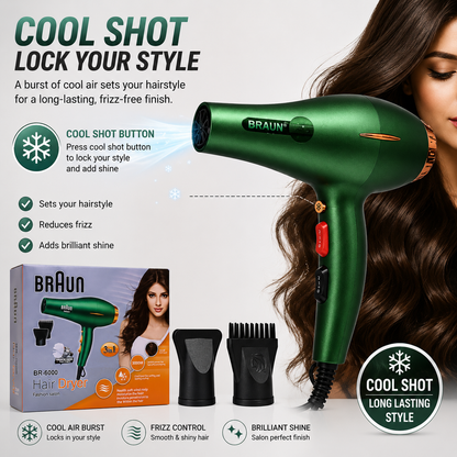 BRAUN BR-6000 3000W Professional Hair Dryer – 3-in-1 Styling Kit