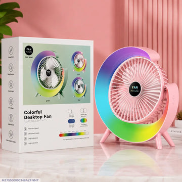 RGB LED Rechargeable Desktop Fan Portable USB Cooling Fan with 3 Speed Modes, 180° Adjustable Angle & Quiet Operation
