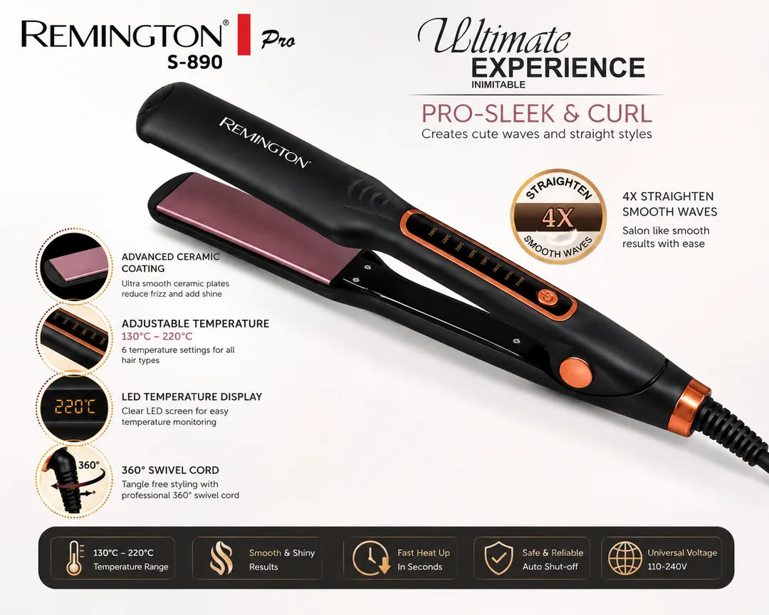 Remington Pro S-890 Hair Straightener & Curler Ceramic Coated Plates