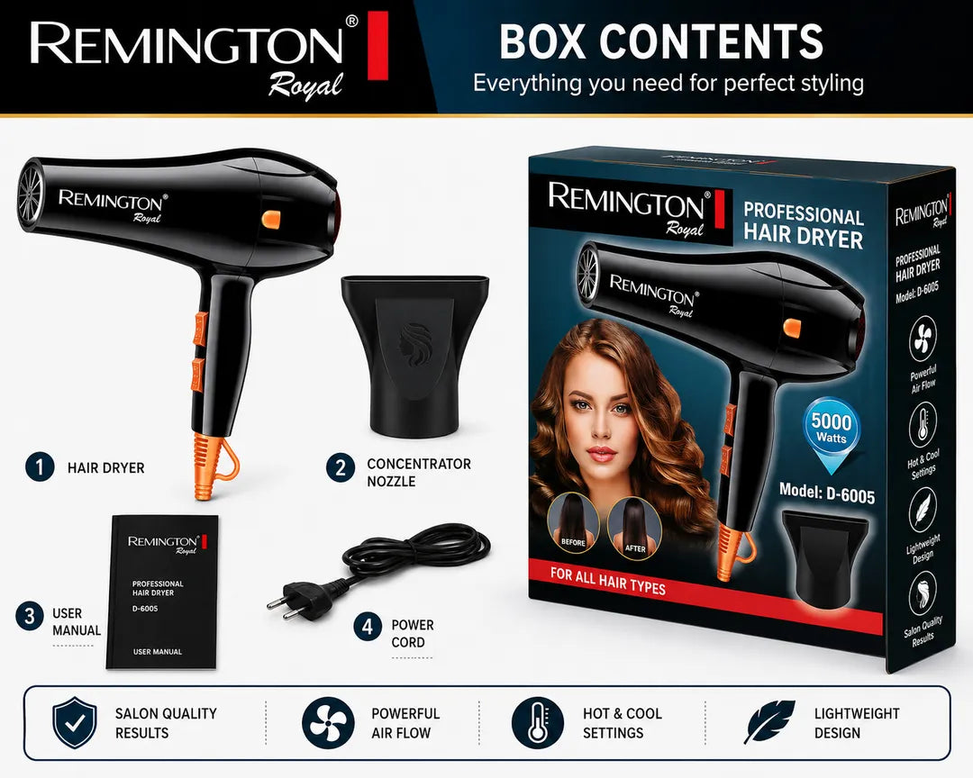 Remington D-6005 Professional Hair Dryer 5000W Standard Size