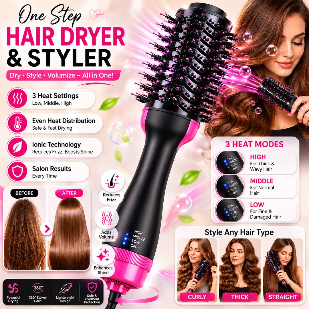 Professional Ionic Hair Dryer & Styler Brush
