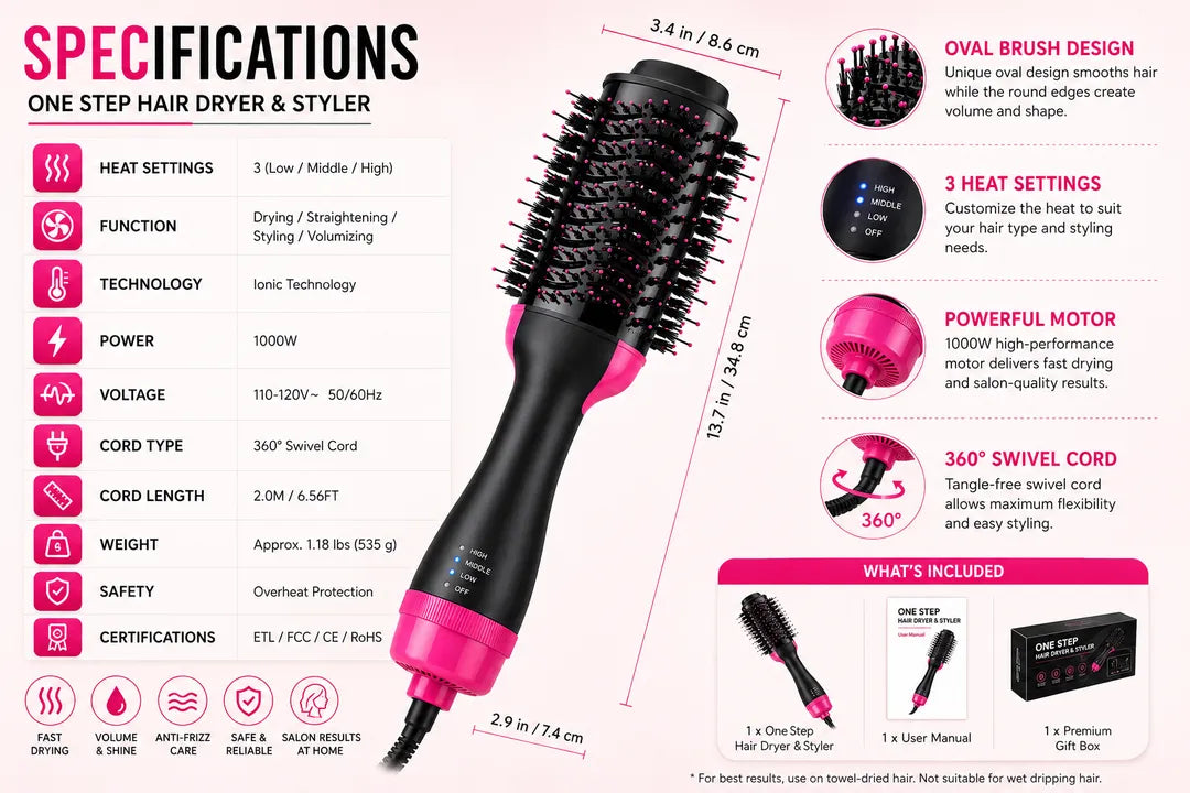 Professional Ionic Hair Dryer & Styler Brush