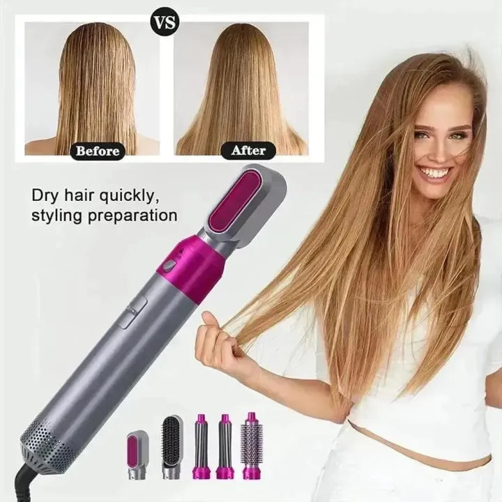 5 in 1 Hair Styler, Blow Dryer Brush, Hair Dryer Brush Negative lonic Electric, Hair Wrap Hair Styler, Detachable Brush Heads Comb for Straightening Automatic Curling Styling, Auto Wrap Curler