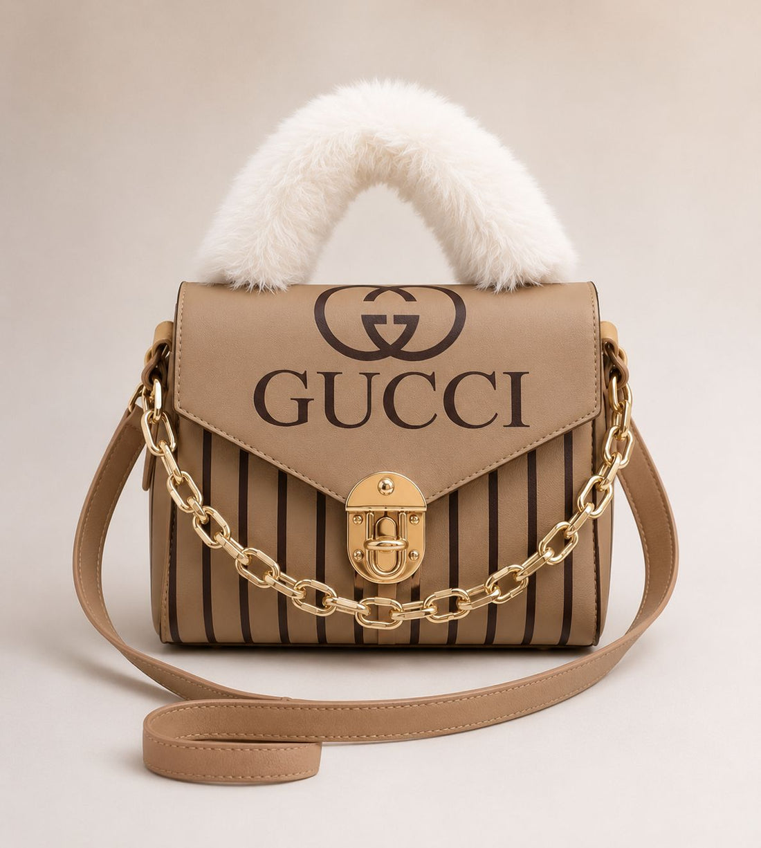 Women’s Premium Rexine Fur Handle Crossbody Handbag with Chain Strap – Stylish Mini Shoulder Bag for Girls