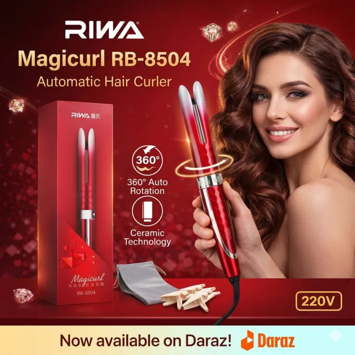 RIWA Magicurl RB-8504 Automatic Hair Curler | 360° Auto Rotating Curling Iron | Ceramic Technology | Salon-Style Curls | 220V