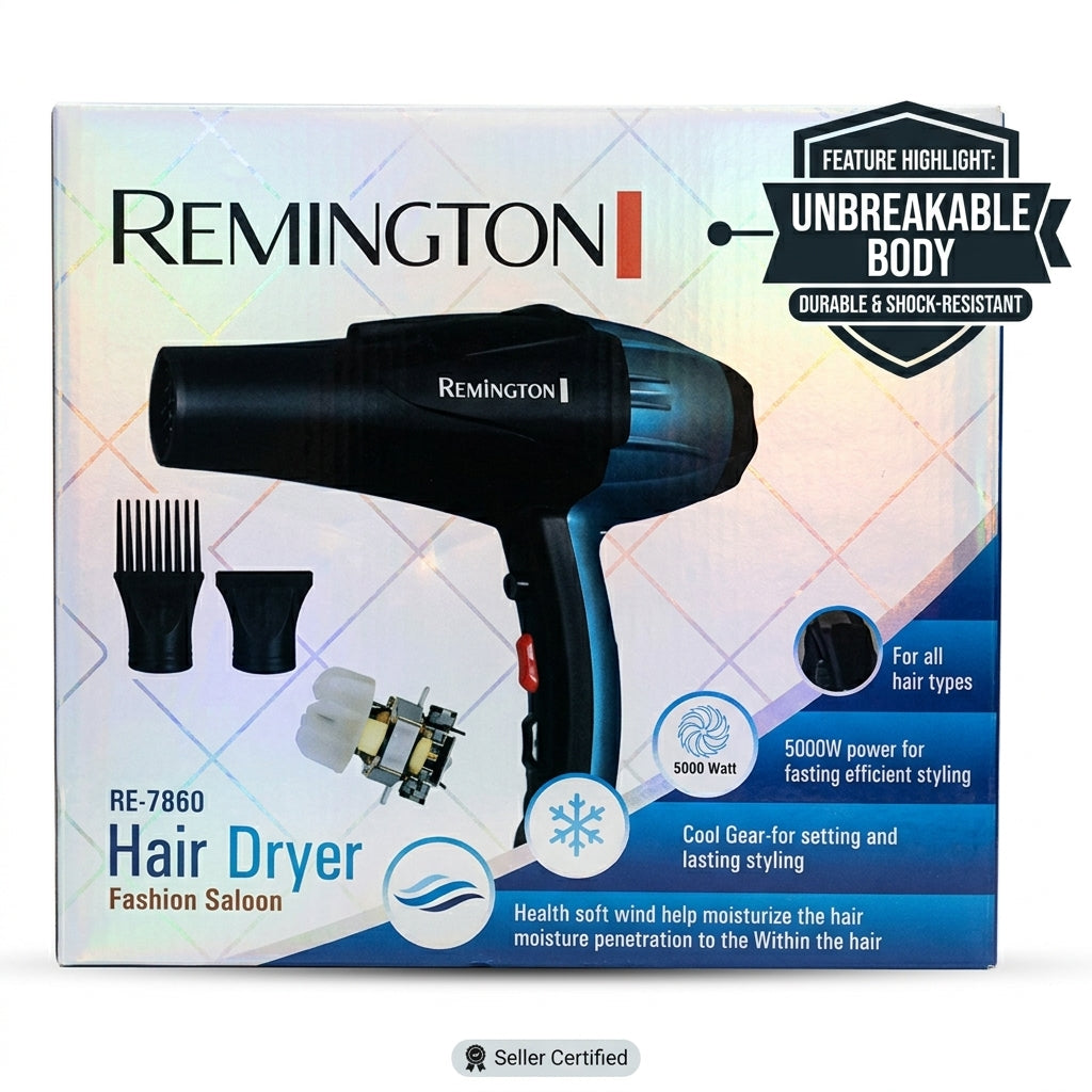 High Quality RE-7860 Professional Hair Dryer 5000W | Unbreakable Body | Salon Quality | Cool Shot | Fast Drying