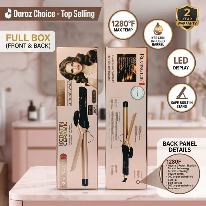 Professional Keratin Ceramic Hair Curling Wand | 1280°F Ultra High Heat | LED Display | RE-5039