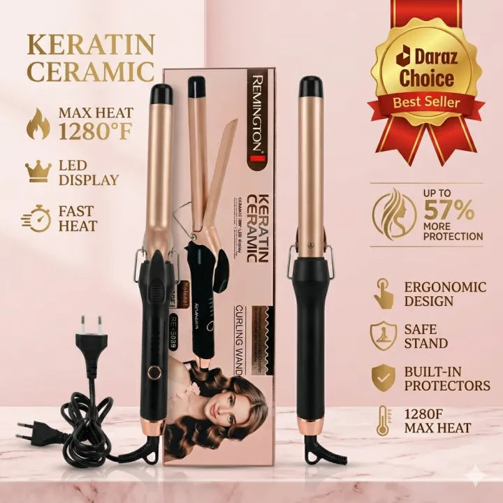 Professional Keratin Ceramic Hair Curling Wand | 1280°F Ultra High Heat | LED Display | RE-5039