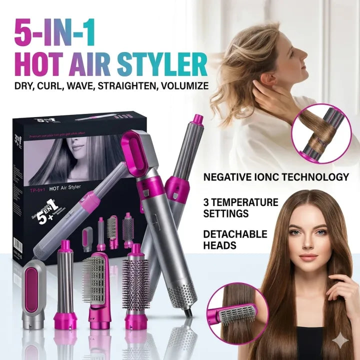 5 in 1 Hair Styler, Blow Dryer Brush, Hair Dryer Brush Negative lonic Electric, Hair Wrap Hair Styler, Detachable Brush Heads Comb for Straightening Automatic Curling Styling, Auto Wrap Curler