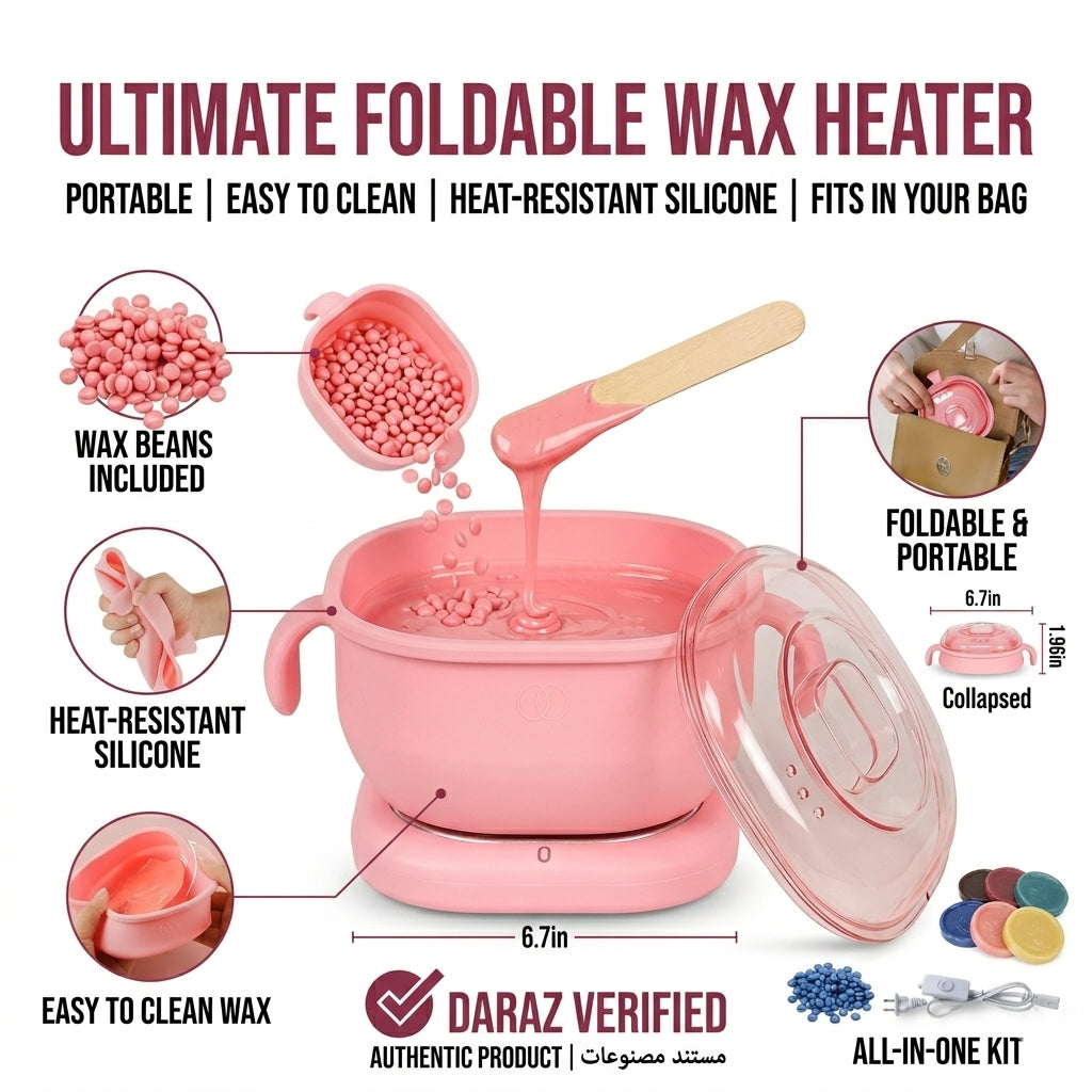 Portable Silicone Wax Warmer | Foldable Hair Removal Wax Heater Machine | Electric Hot Wax Pot with Lid | Home & Salon Use