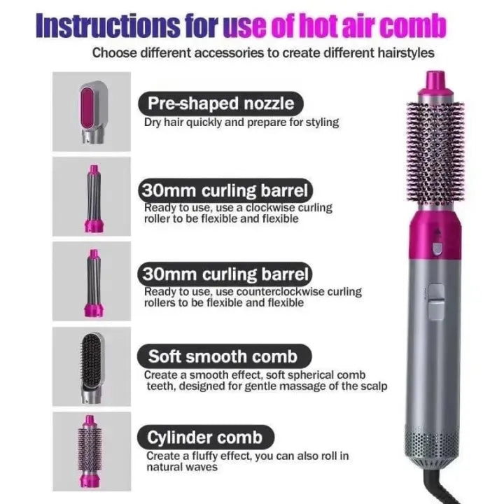 5 in 1 Hair Styler, Blow Dryer Brush, Hair Dryer Brush Negative lonic Electric, Hair Wrap Hair Styler, Detachable Brush Heads Comb for Straightening Automatic Curling Styling, Auto Wrap Curler