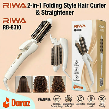 RIWA 2-in-1 Hair Straightener & Curler (RB-8310) – Ionic Ceramic Professional Hair Styler, Electric PTC Fast Heating, Anti-Scald Comb, Travel Portable Styler with Auto-Off