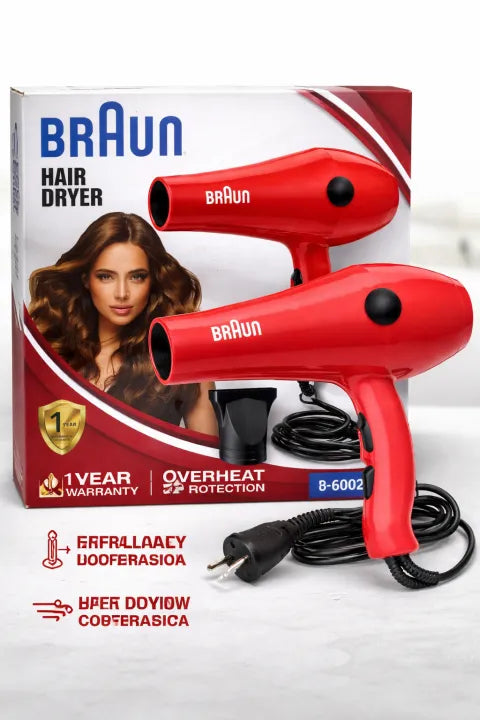 Braun Hair Dryer 3500W Red | Intelligent Temperature Control | Fast Drying & Overheat Protection | Model B-6002