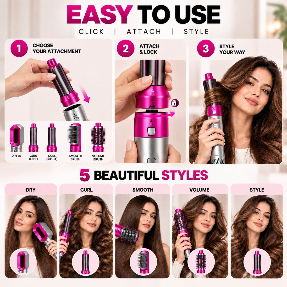 5-in-1 Professional Hair Styler & Auto Curler