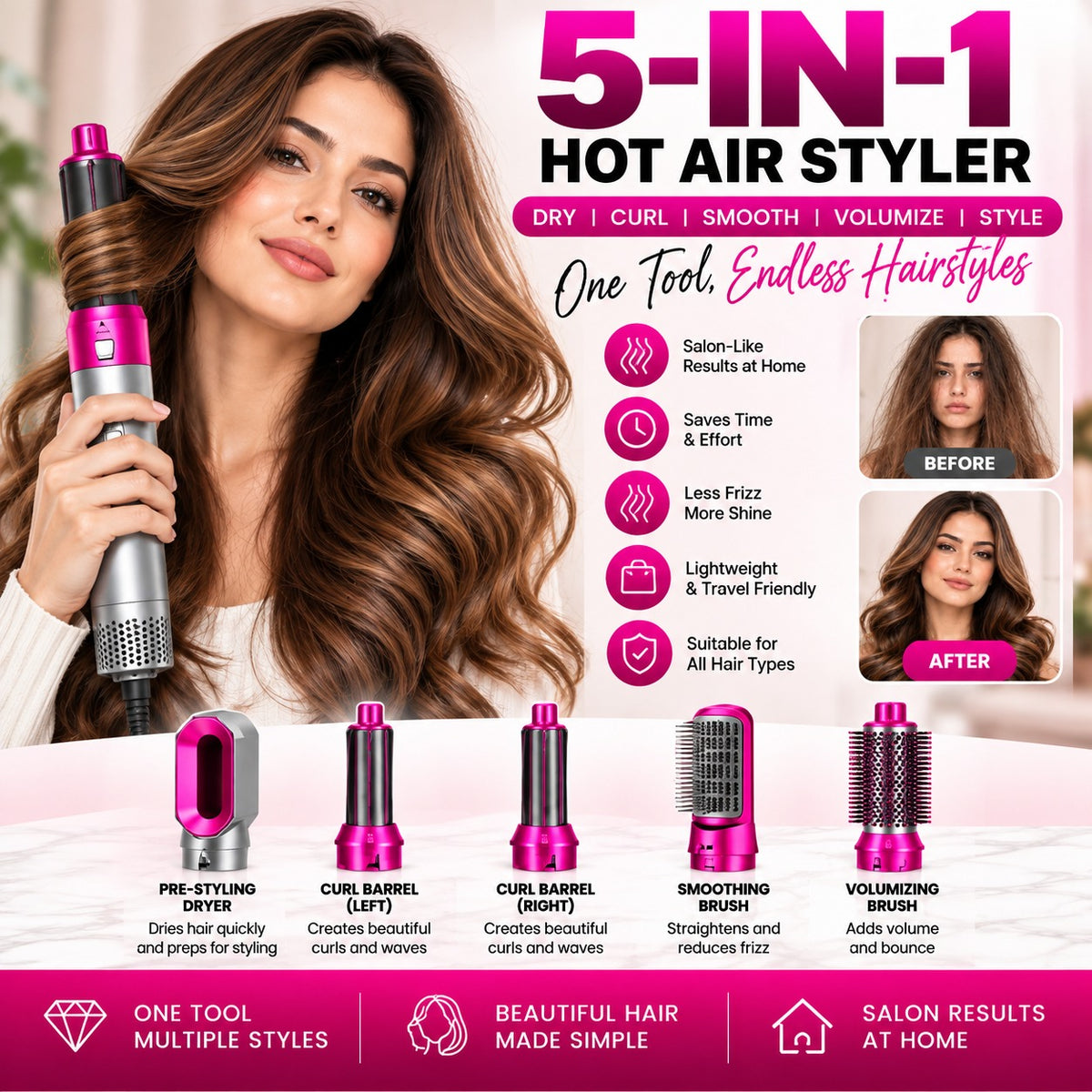 5-in-1 Professional Hair Styler & Auto Curler