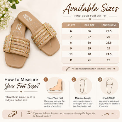 DOCTOR Collection Beige Fancy Slider - Comfortable Soft Sole with Golden Rhinestone Work | Eid & Casual Wear For Women
