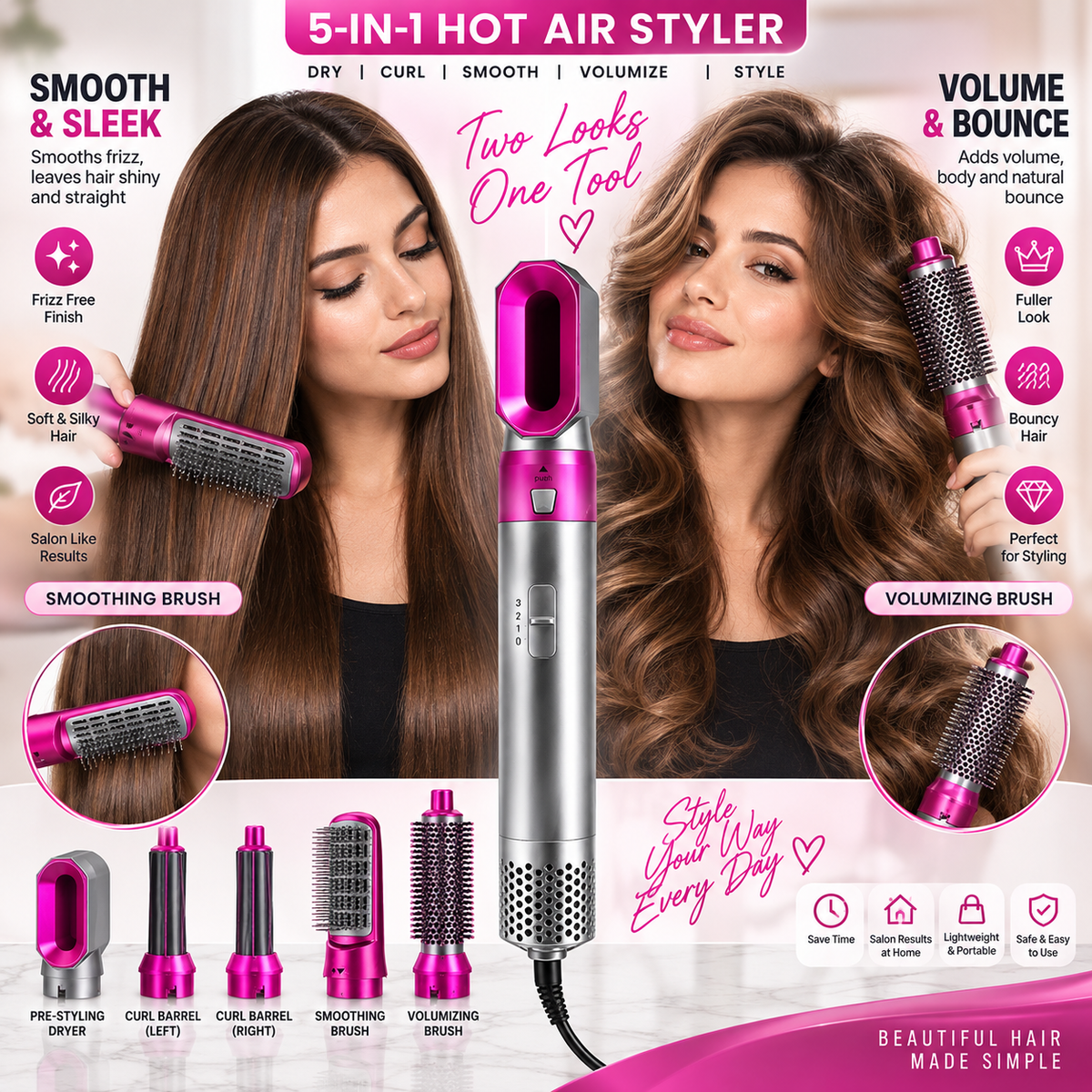 5-in-1 Professional Hair Styler & Auto Curler