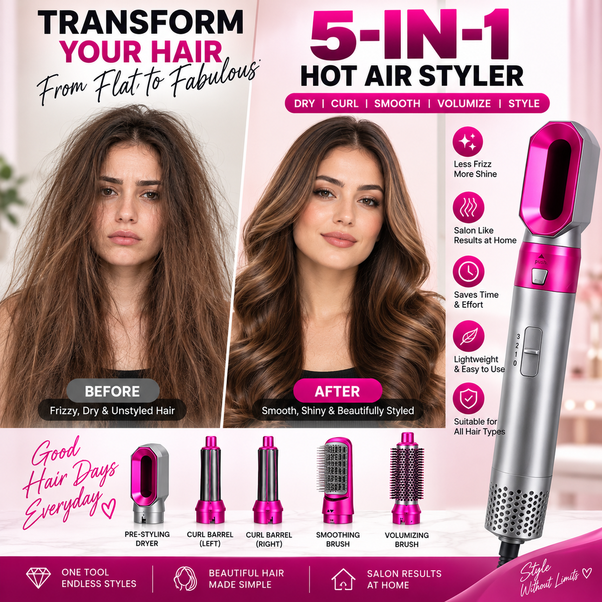 5-in-1 Professional Hair Styler & Auto Curler