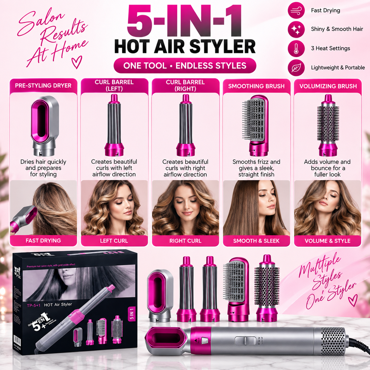 5-in-1 Professional Hair Styler & Auto Curler